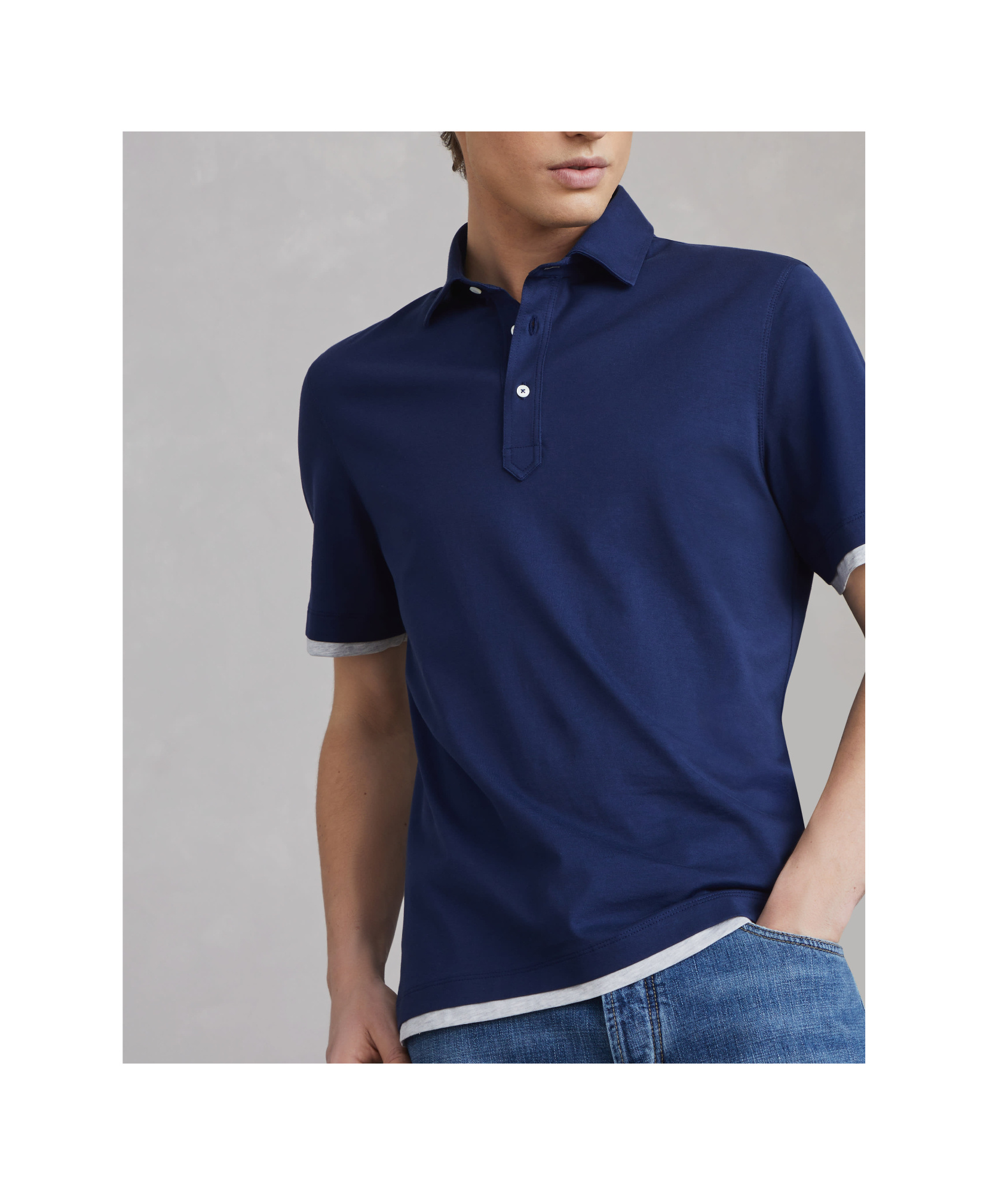 Brunello Cucinelli Double-layer Cotton Polo Shirt In Blue
