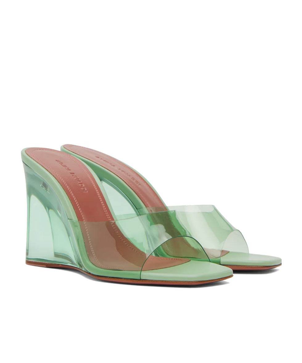 Amina Muaddi Lupita Glass Open-toed Wedges In Green