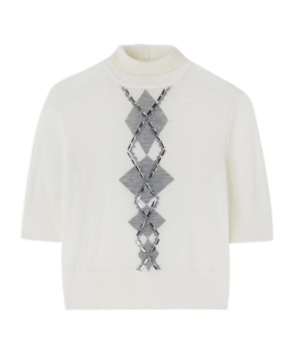 Ermanno Scervino Bead-embellished Diamond-pattern T-shirt In White