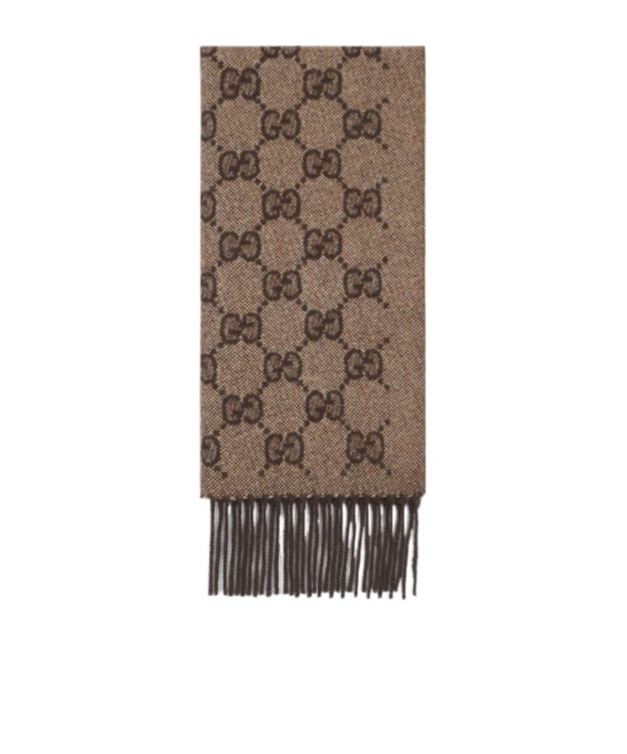 Gucci Gg Cashmere Lamé Scarf In Brown