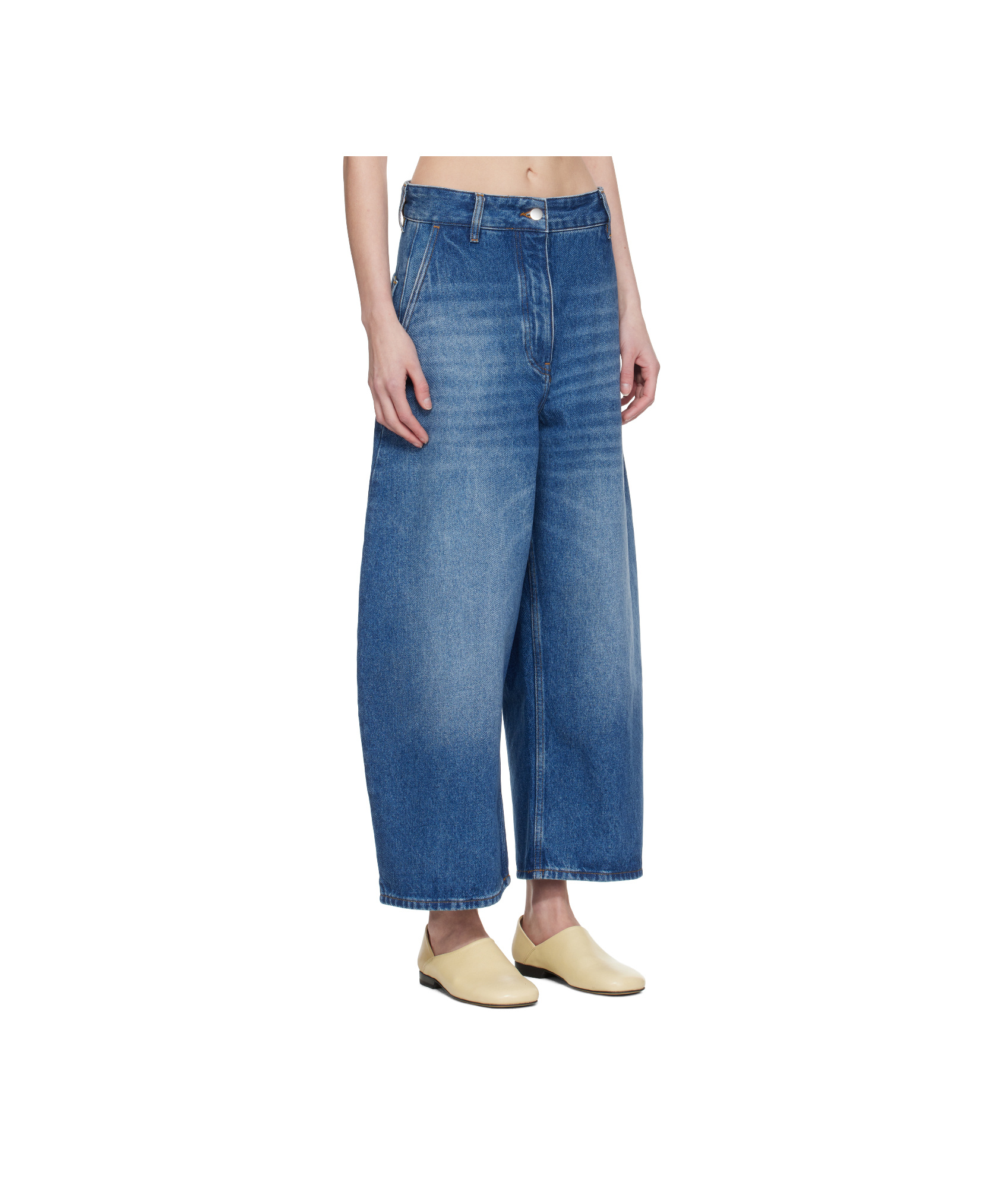 Studio Nicholson Blue Denim Chalco Cropped Jeans In Blue