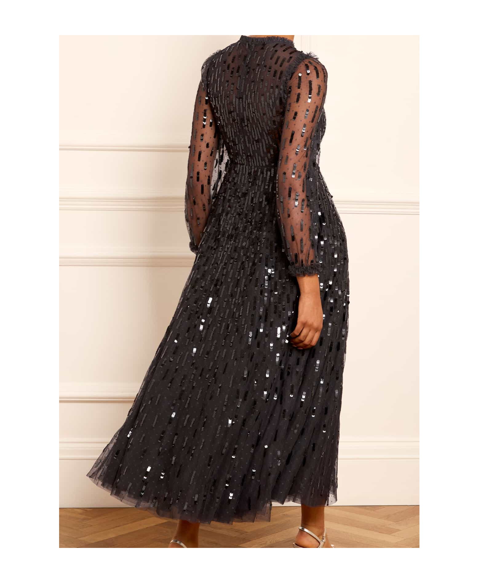 Needle & Thread Sequined Long-sleeved Dress In Black