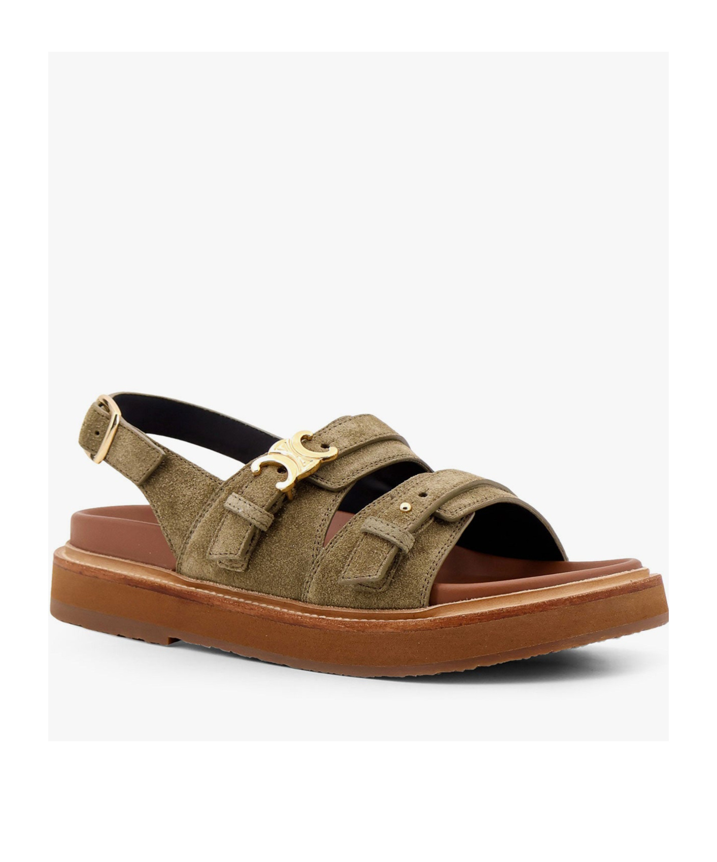 Celine Tippi Triomphe Suede Sandal In Brown