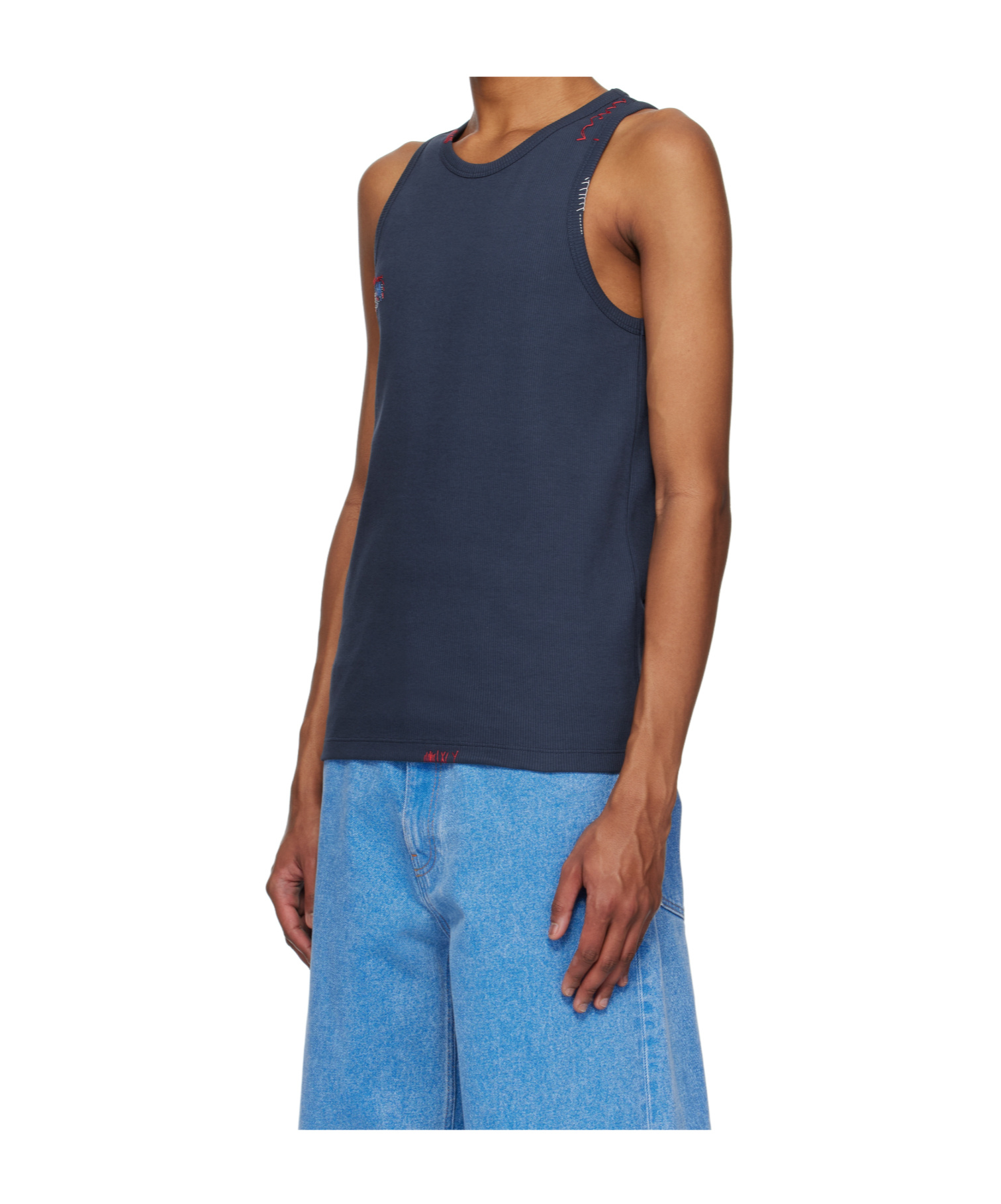 Marni Navy Fitted Tank Top In Black