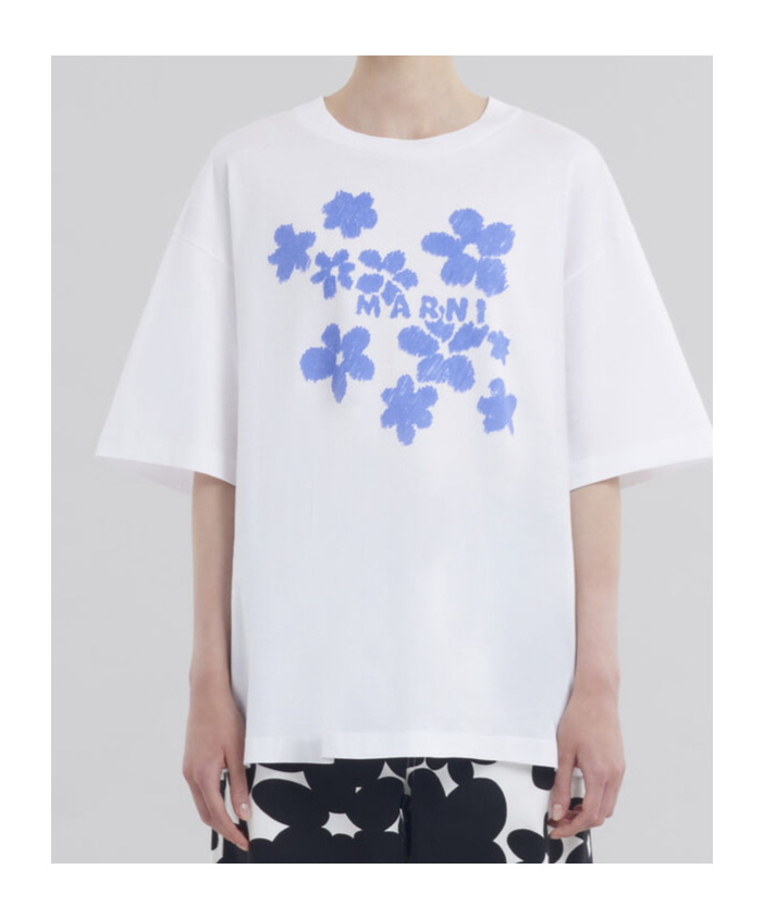 Shop Marni White Cotton T-shirt With Daisy Garden Print