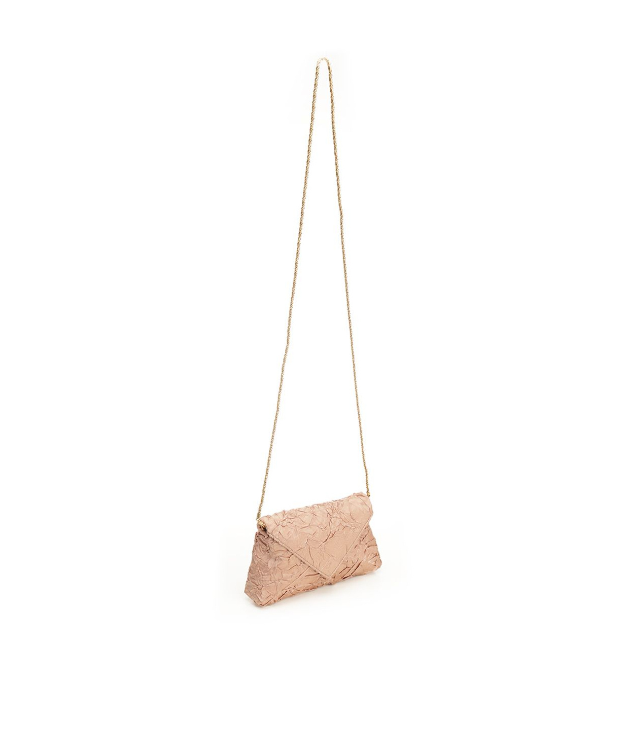 Dries Van Noten Chain Strap Crinkled Texture Envelope Flap Metallic Finish Pleated Fabric Shoulder Bag In Peach