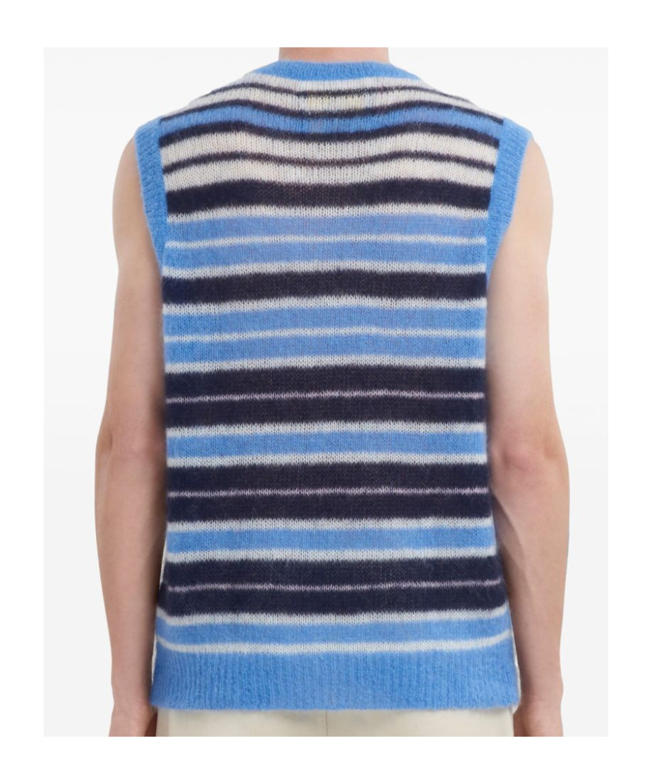 Marni Mens Striped-print V-neck Relaxed-fit Wool-blend Vest Blue Lilac In Blue