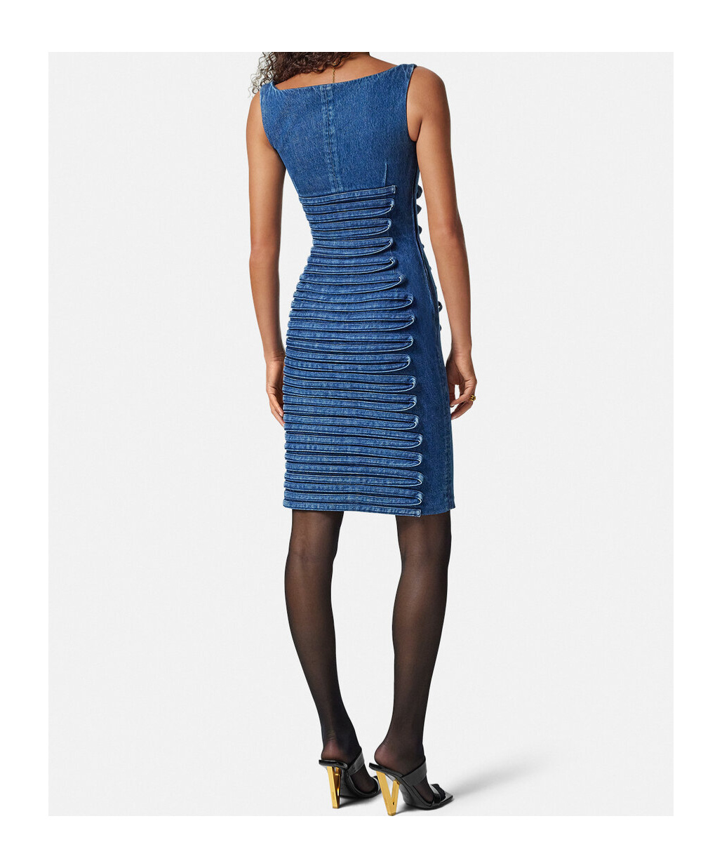 Versace Cotton Denim Midi Dress In Blue