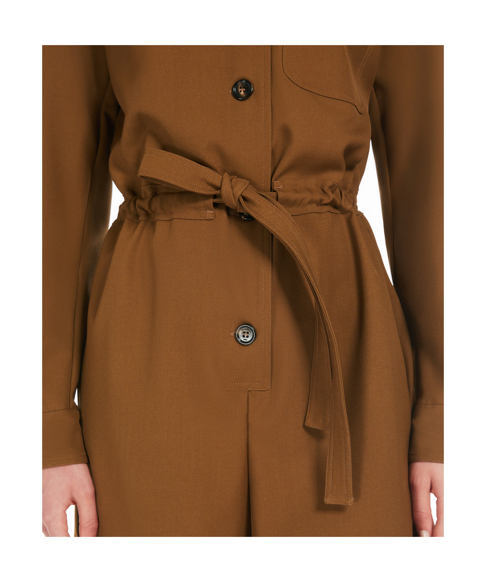 Max Mara Long-sleeved Wool Jumpsuit In Brown