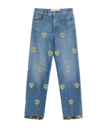 Valentino Straight Embroidered-detail Jeans In Blue
