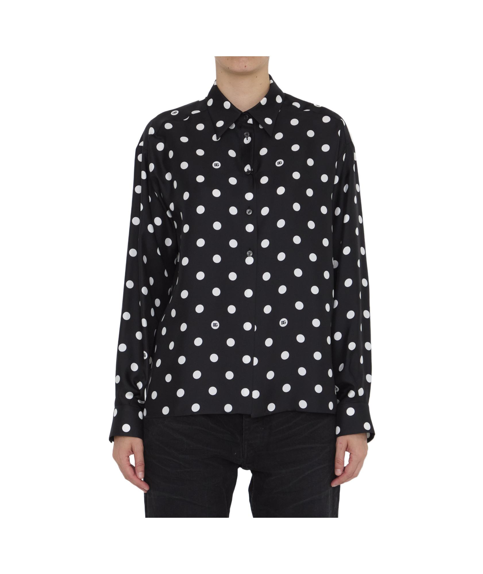 Shop Dolce & Gabbana Polka-dot Silk Shirt In Black