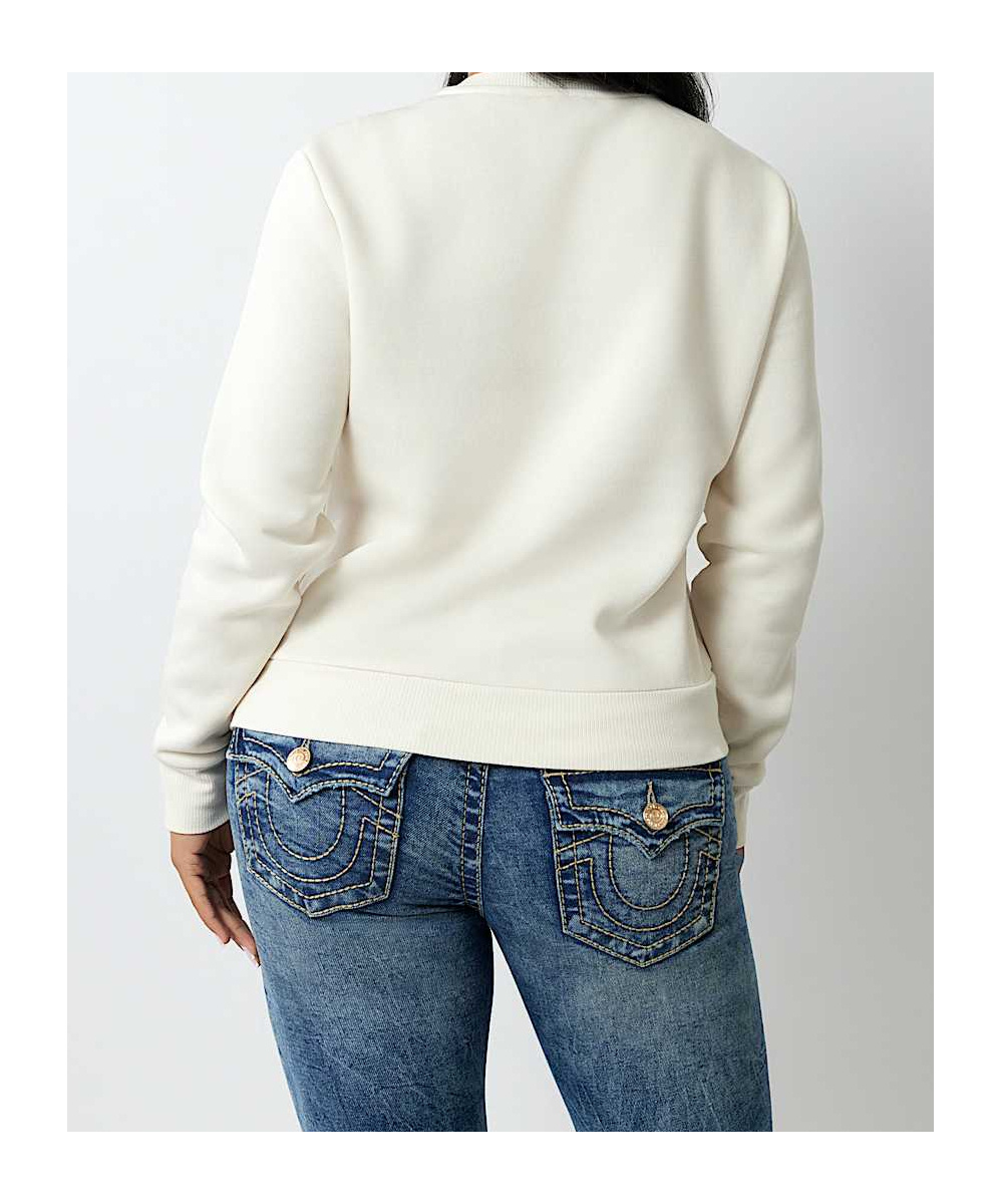 TRUE RELIGION CRYSTAL METALLIC LOGO CREW SWEATSHIRT