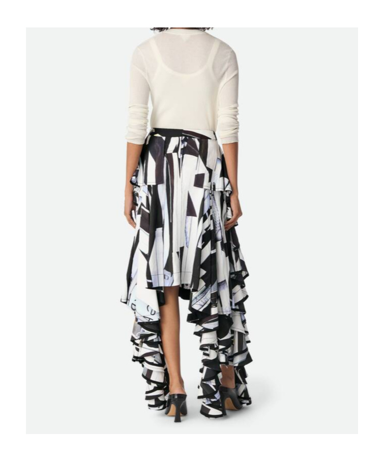 Bottega Veneta Printed Ruffle Skirt In Black
