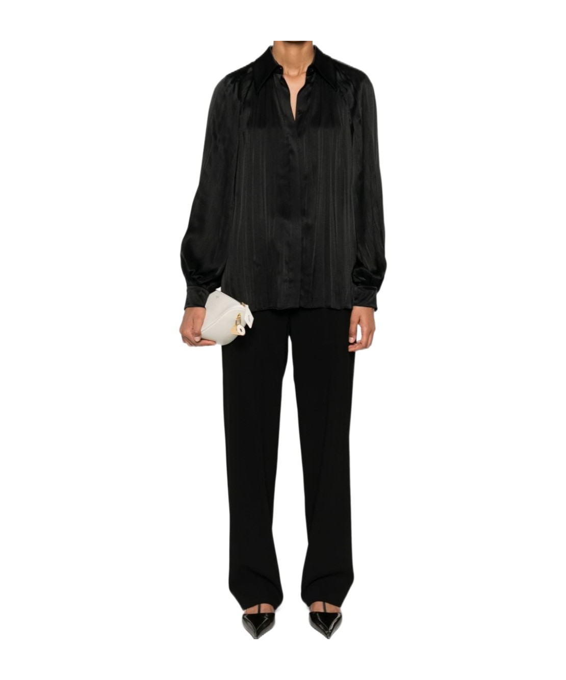 Shop Alberta Ferretti Pleated Satin Shirt In Black