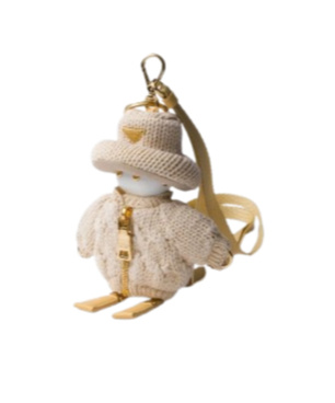 Prada Soft Robot Knit Keychain Charm In Cream