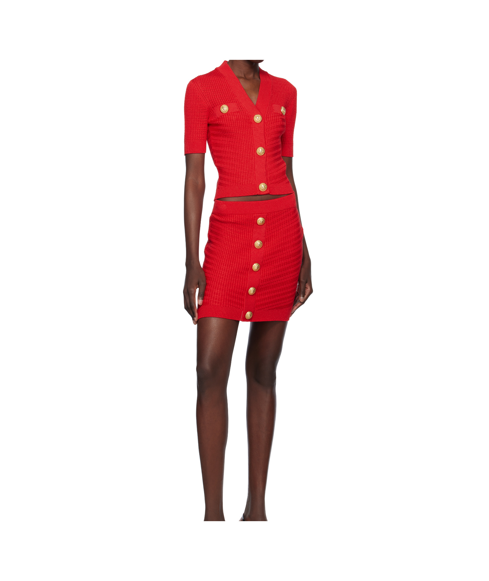 Balmain Red Buttoned Knit Miniskirt In Red