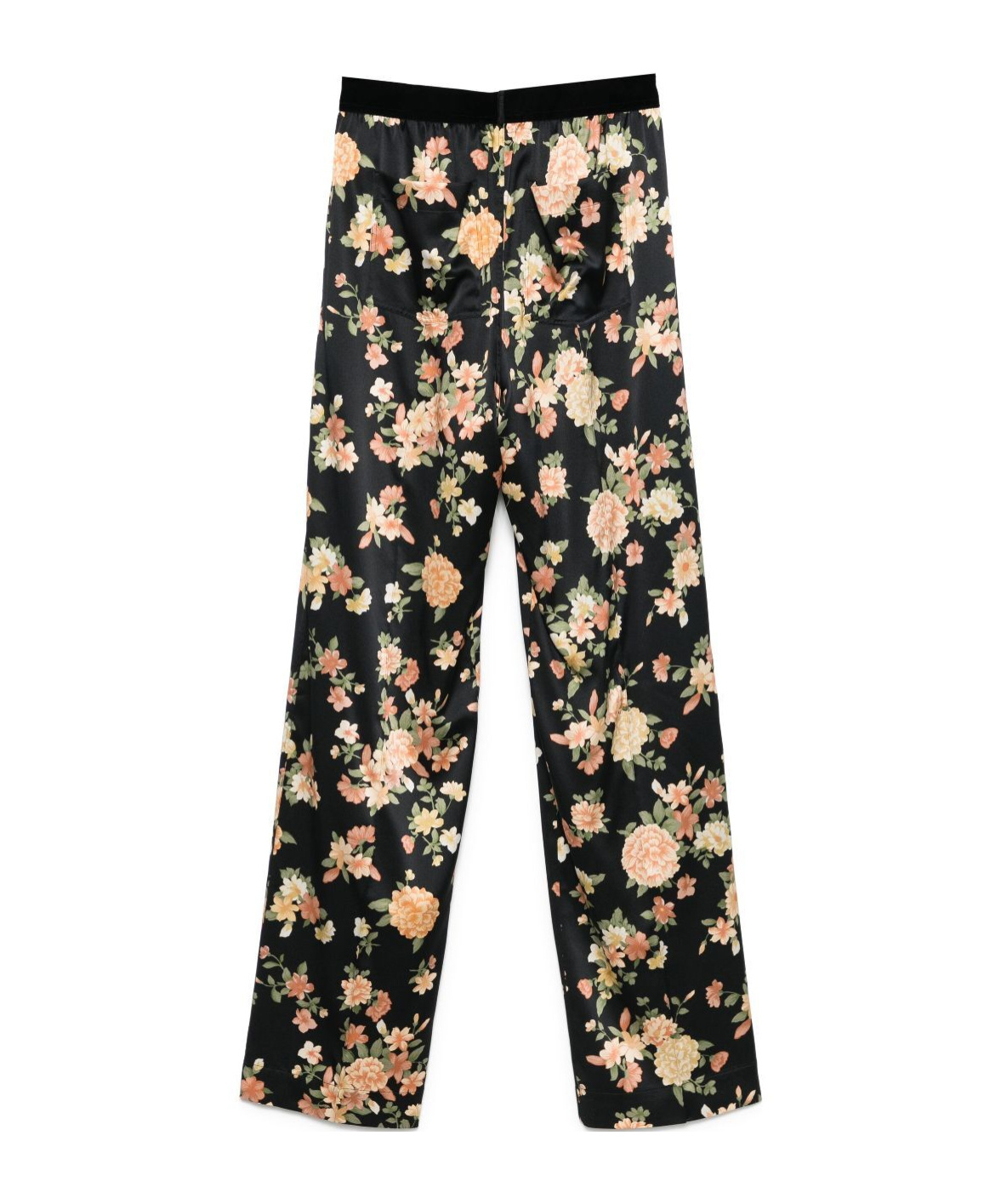Tom Ford Wide Leg Floral Print Satin Trousers In Black
