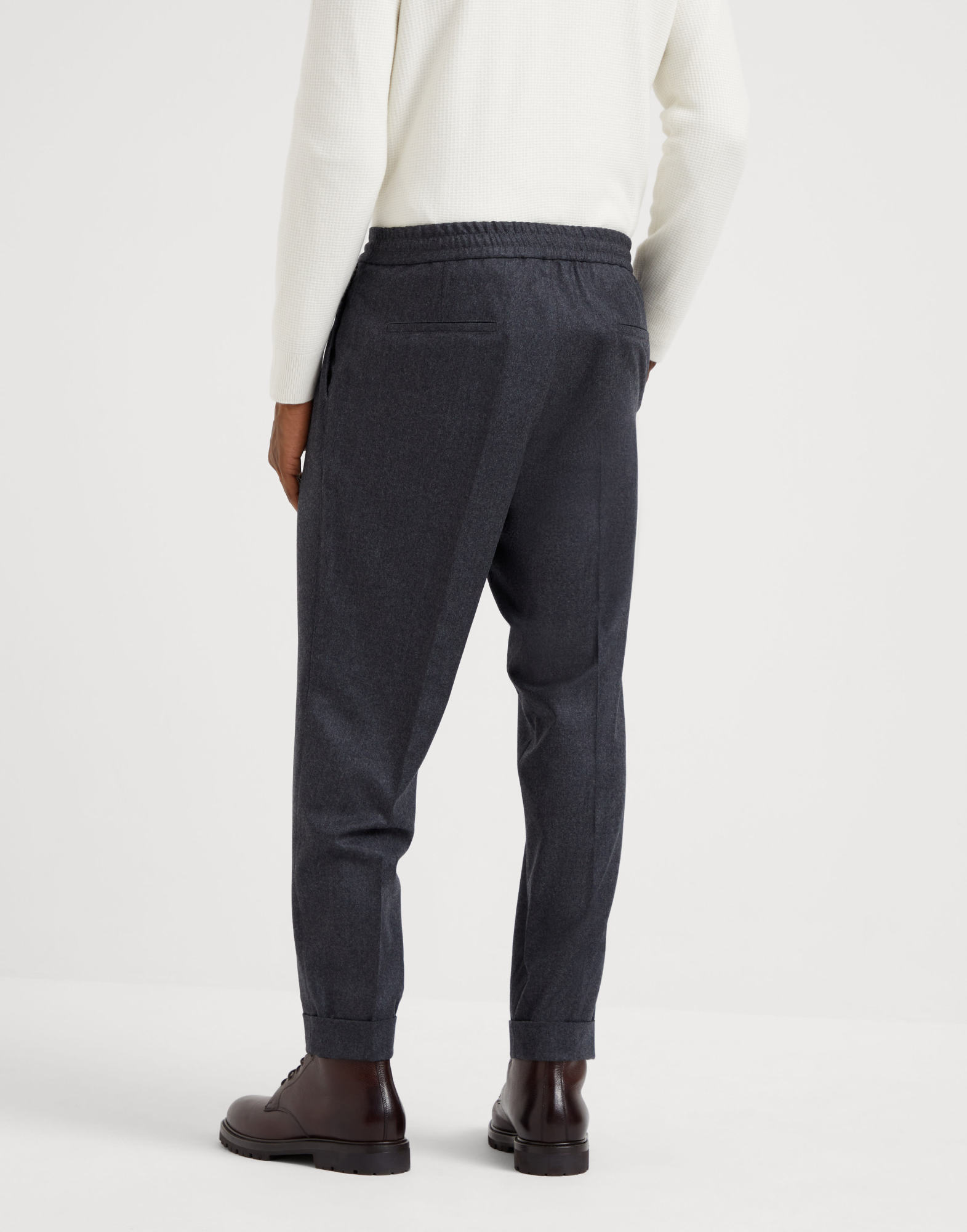 Brunello Cucinelli Drawstring-waistband Wool Tapered Trousers In Black