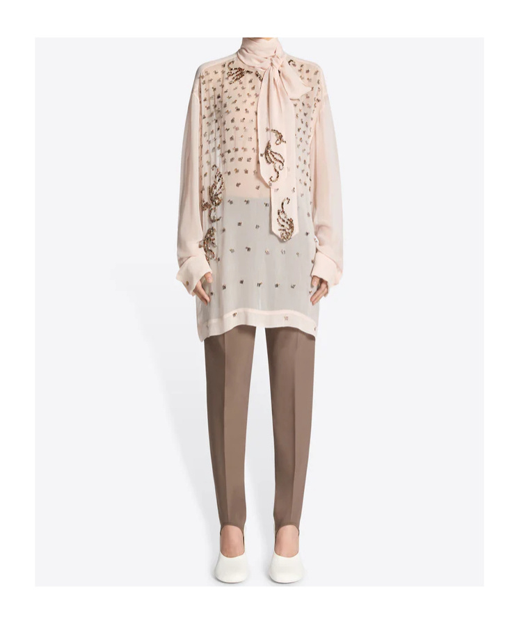 Dries Van Noten Embellished Tie-neck Blouse In Brown