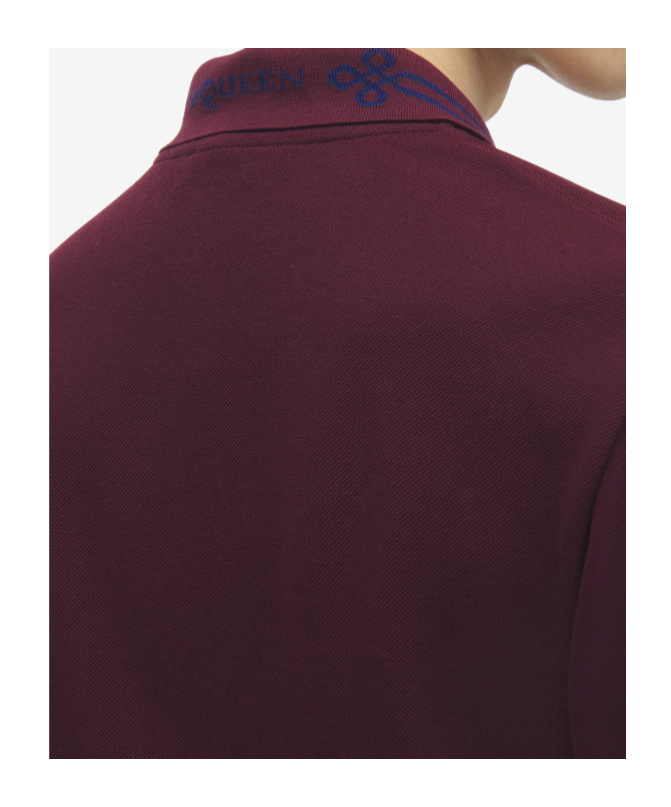 Alexander Mcqueen Men Polo Shirt With Logo On The Collar In Burgundy