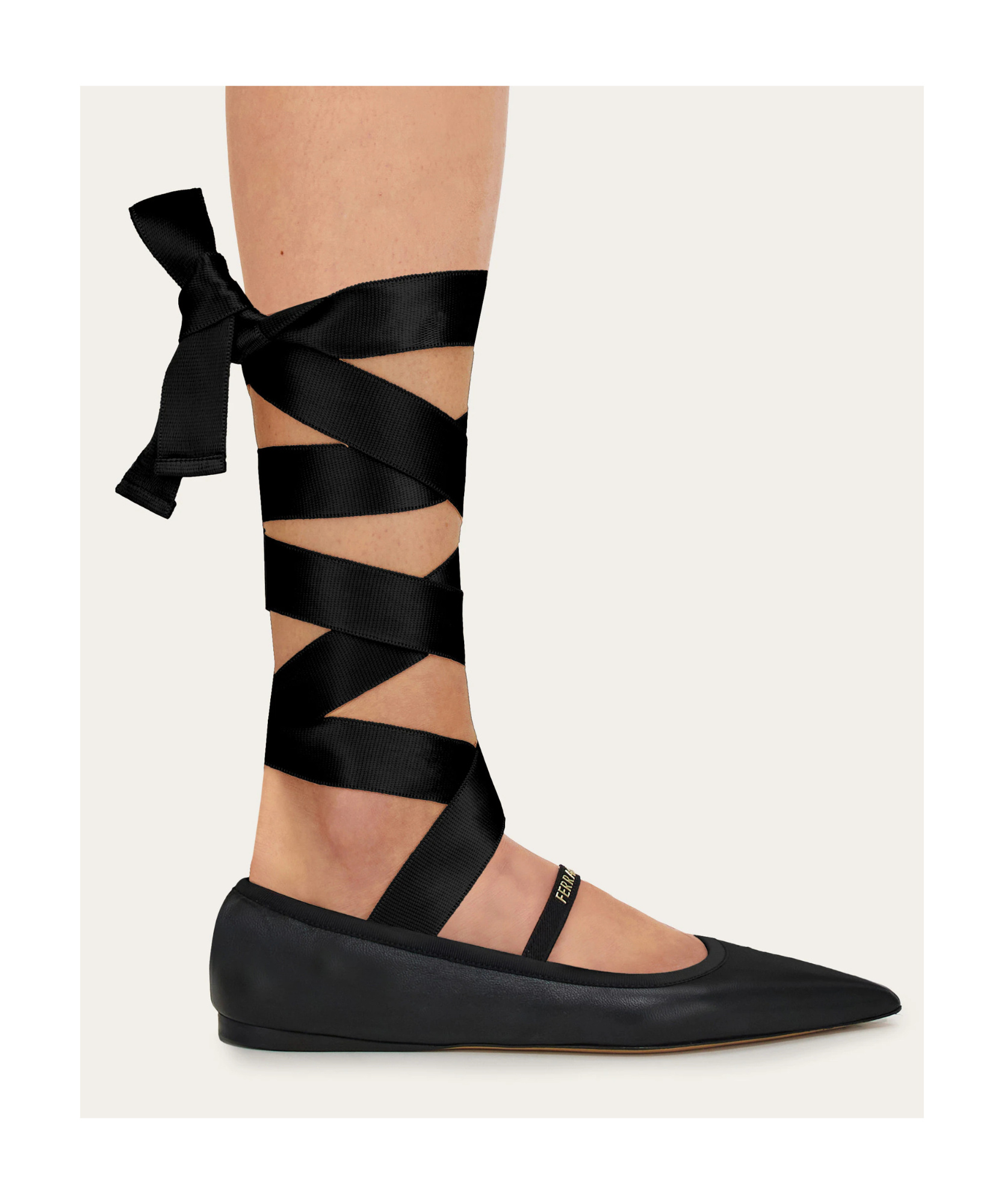 Ferragamo Carice Satin Ribbon Tapered Ballerinas In Black In Black