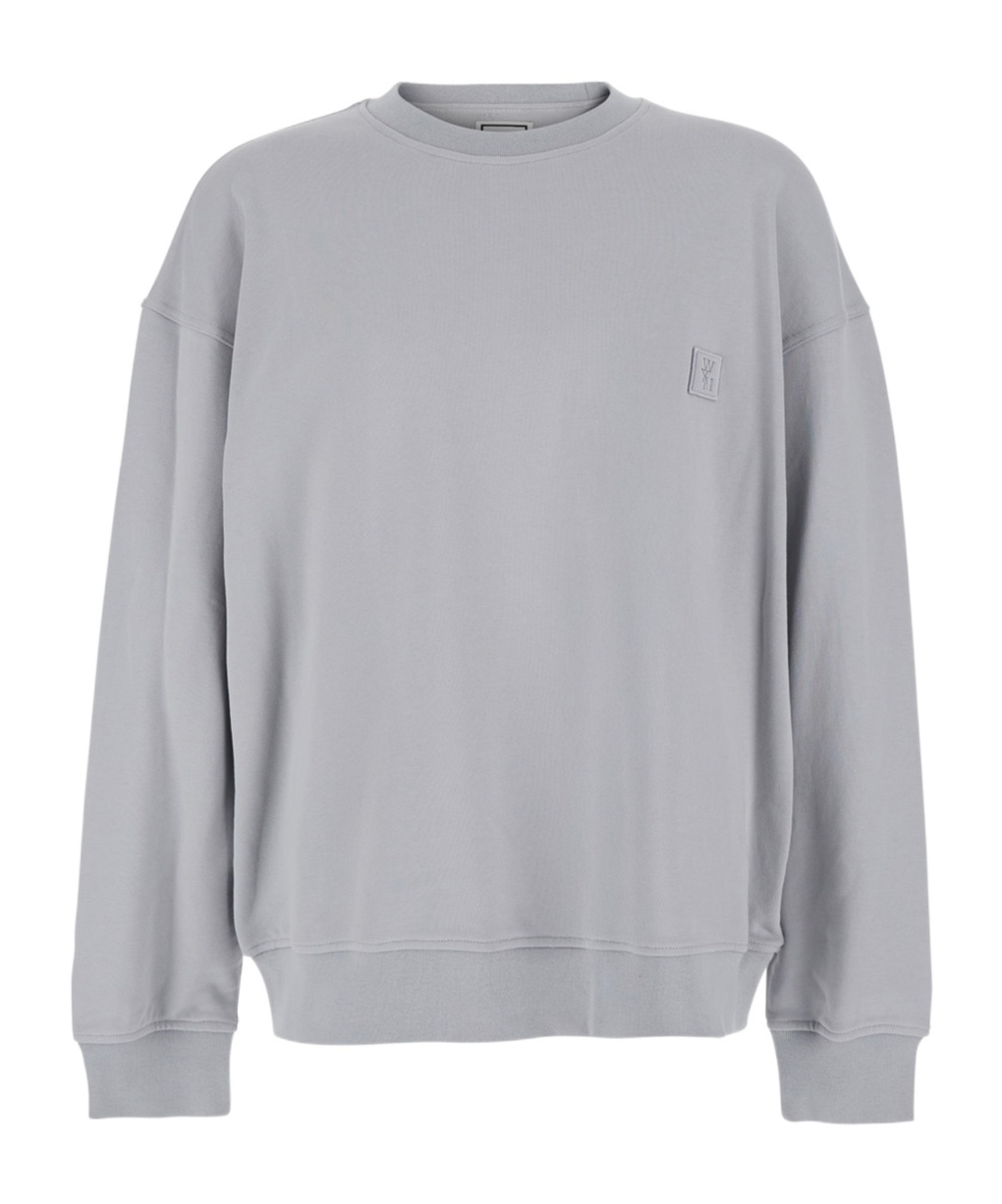 Wooyoungmi Grey Crewneck Sweatshirt With Dropped Shoulders And Floral Motif On The Rear In Cotton Man In Gray