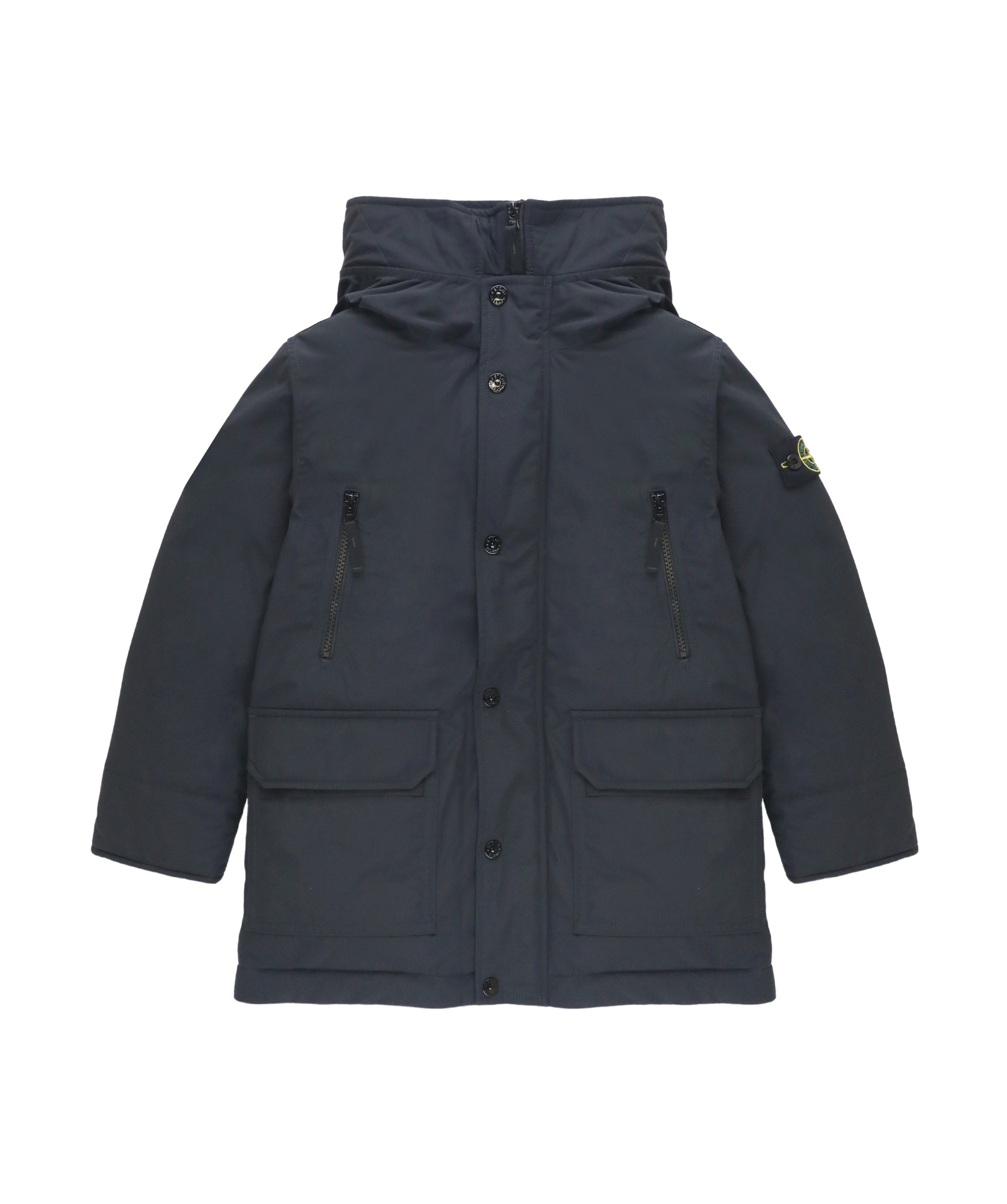 Stone Island Long-sleeved Hooded Down Jacket In Black