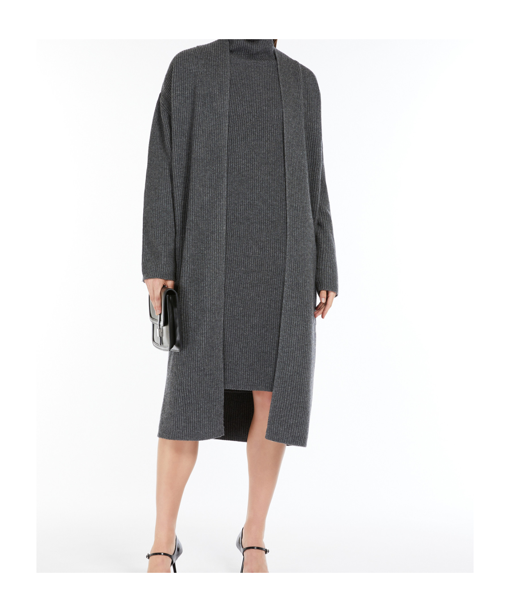 Shop Max Mara Long-sleeved Wool Cashmere Dress In Black