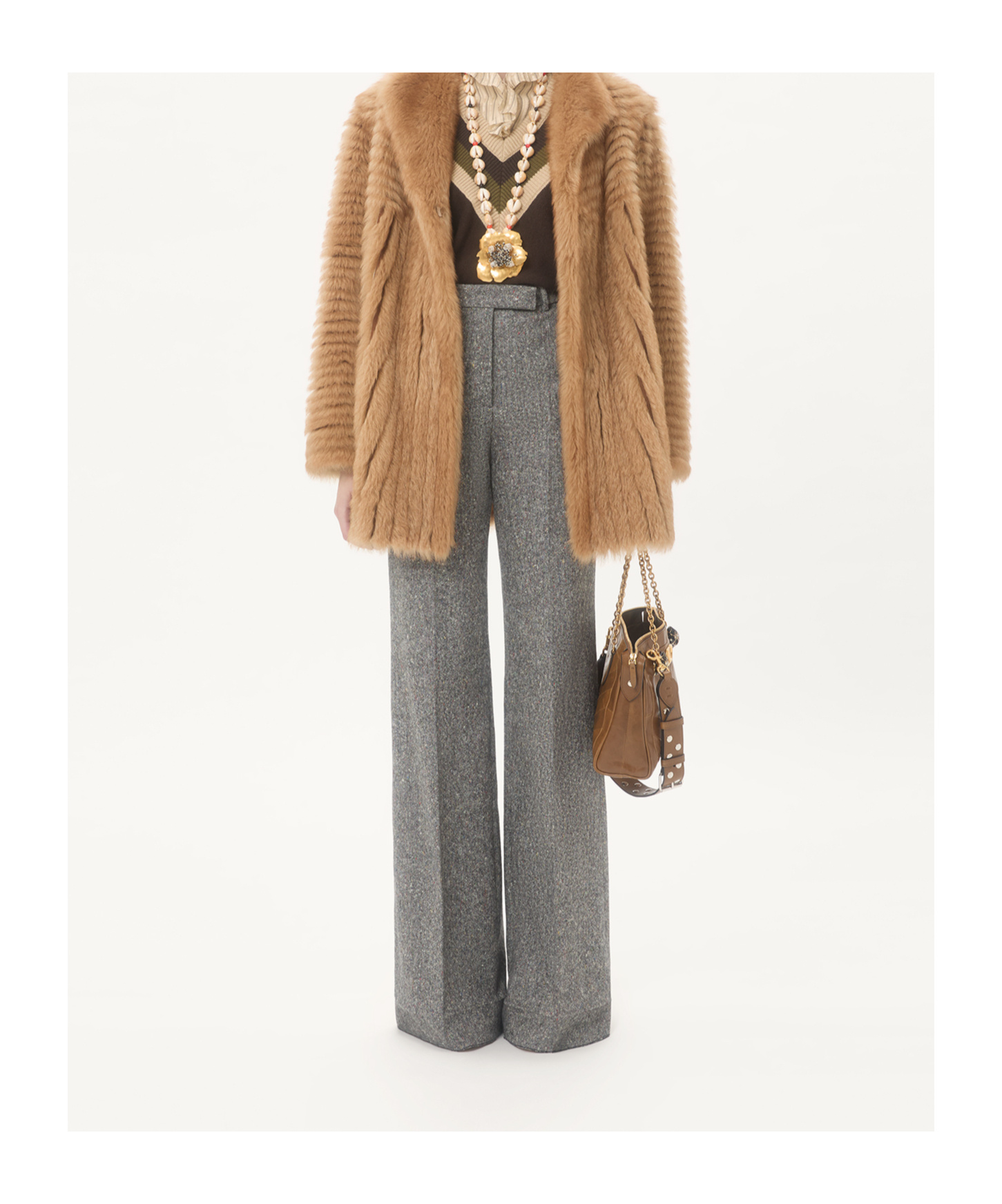 Valentino Virgin Wool Contrast V-neck Sweater In Brown