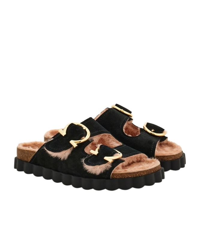 Ferragamo Gancini Buckle Sandals In Black