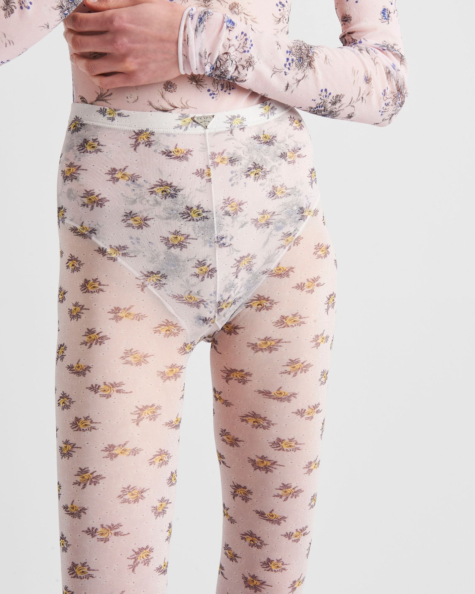 Prada Floral Print Leggings In Yellow