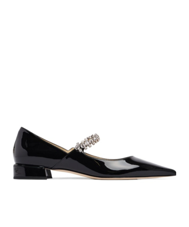 Jimmy Choo Black Ballet Flats With Crystals On Strap In Black