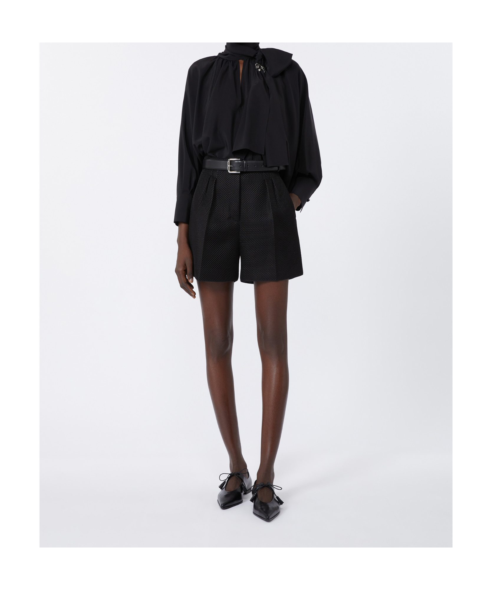 Max Mara Leonida Blouse With Asymmetric Hem And Balloon Sleeves In Black
