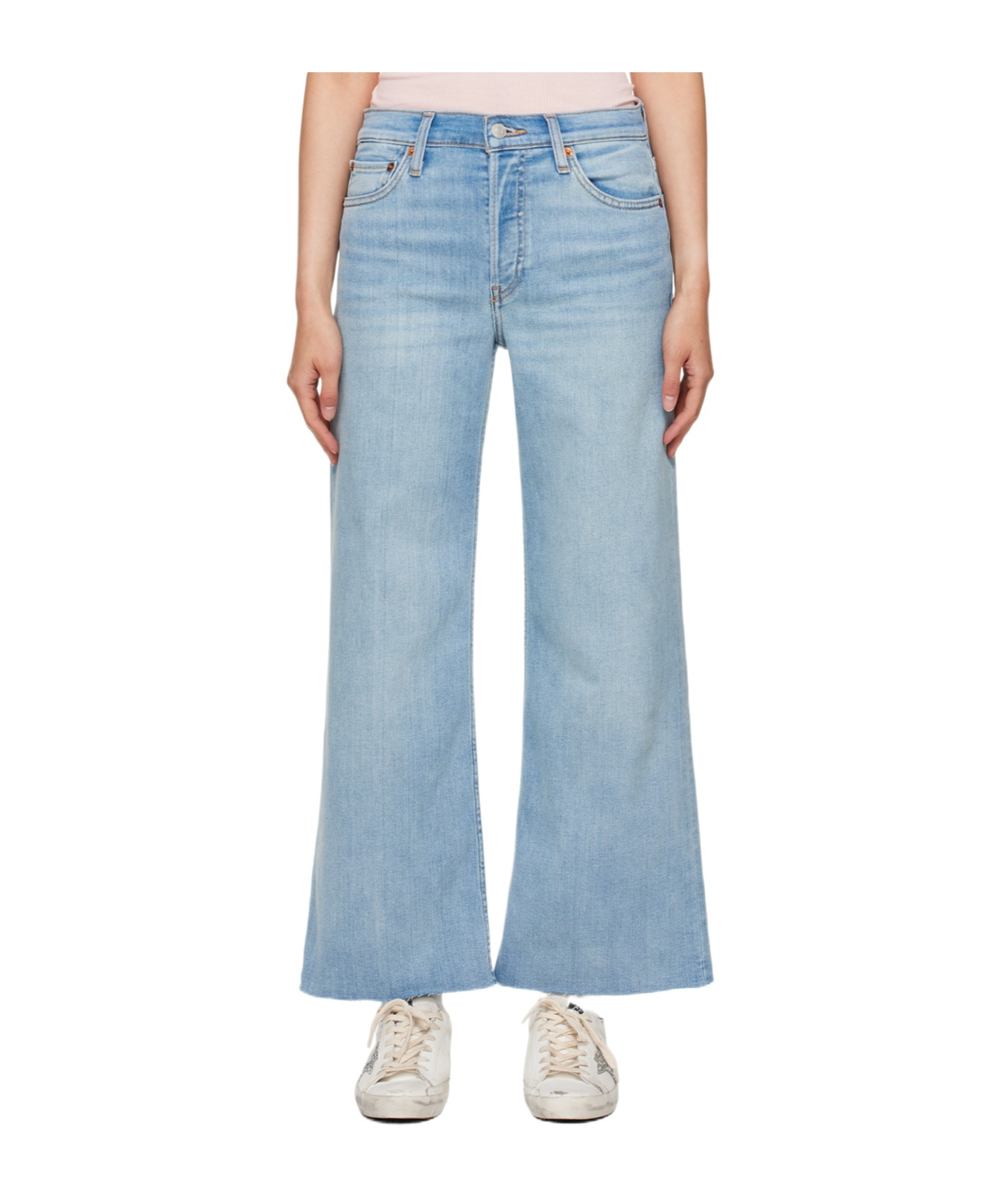 Re/done Mid-rise Wide Cropped Jeans In Blue