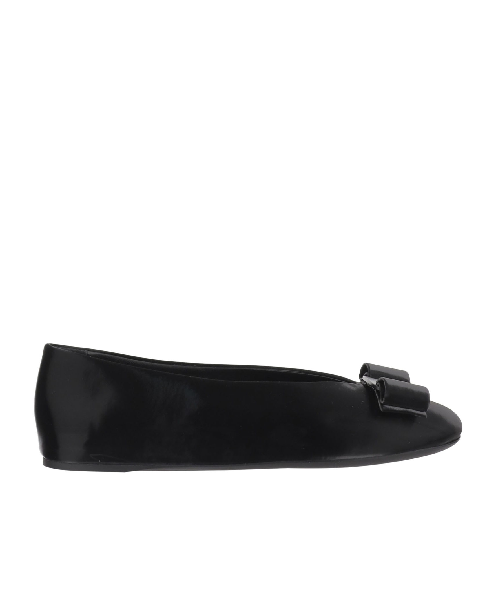 Ferragamo Leather Round Toe Ballerina Shoes With Bow Detail In Black