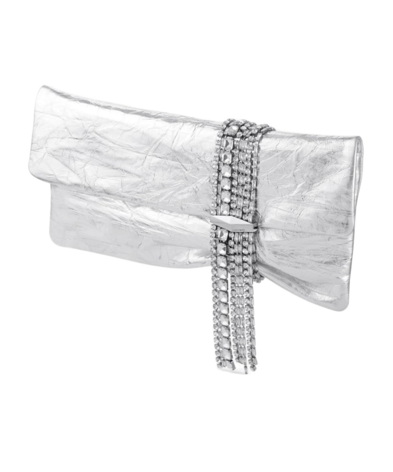 Jimmy Choo Rectangular Clutch Metallic Finish Embellished Strap In White