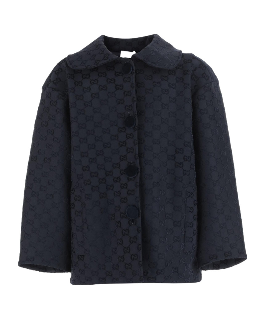 Gucci Gg-pattern Peter Pan-collar Jacket In Blue