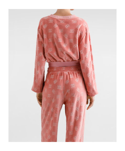 Dolce & Gabbana Short Chenille Jacquard Sweatshirt With Jacquard Dg Logo In Pink