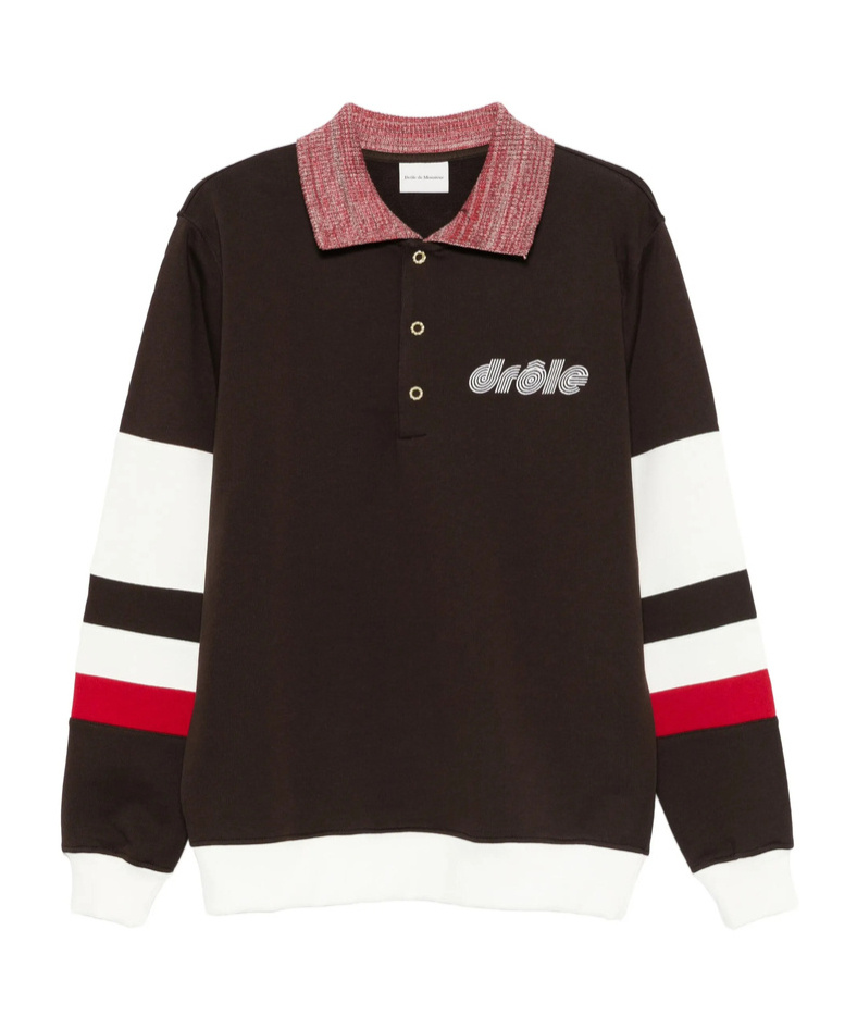 Drôle De Monsieur Brown Polo Collar Sweatshirt With Front Lettering Logo In Cotton Man In Multi