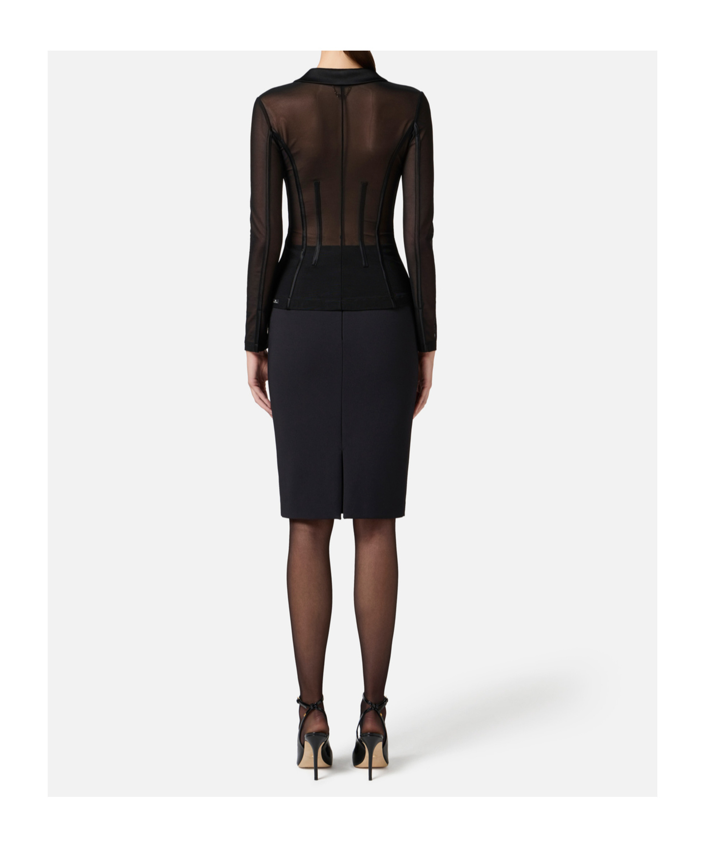 Elisabetta Franchi Collar Tailored Transparent Jacket In Black