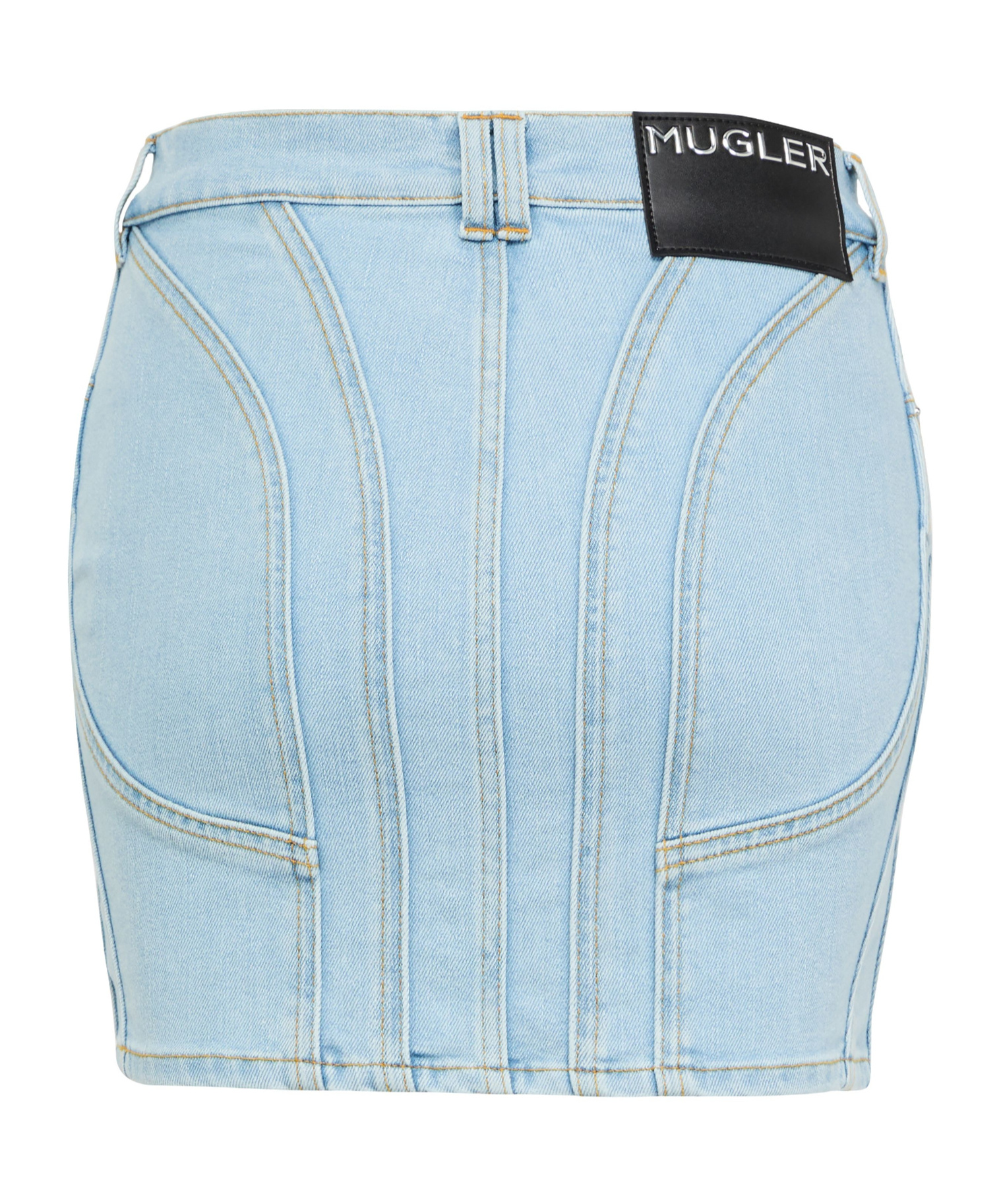 Mugler Stitch-together Denim Skirt In Blue