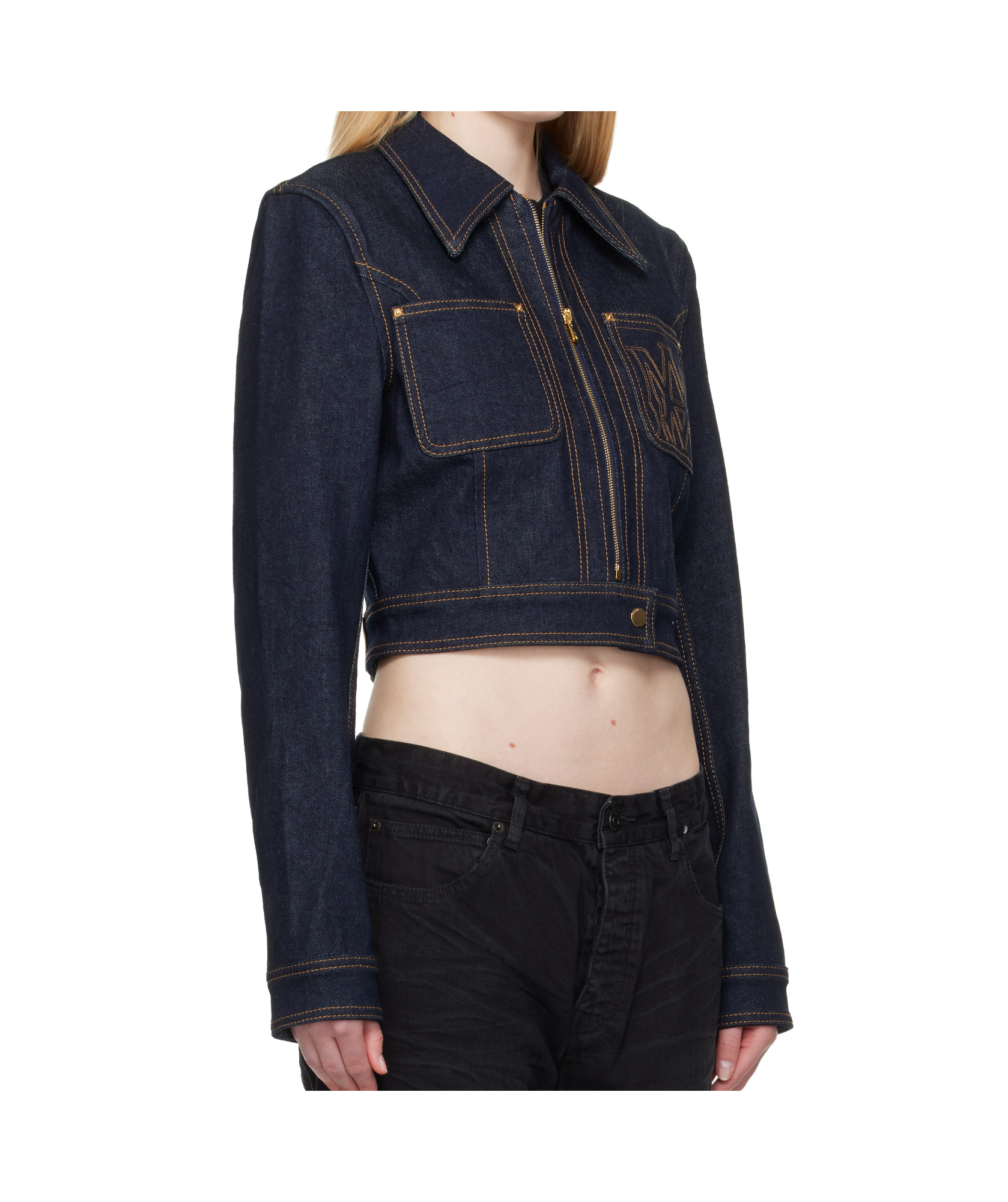 Amiri Embroidered Zip-front Denim Jacket In Blue