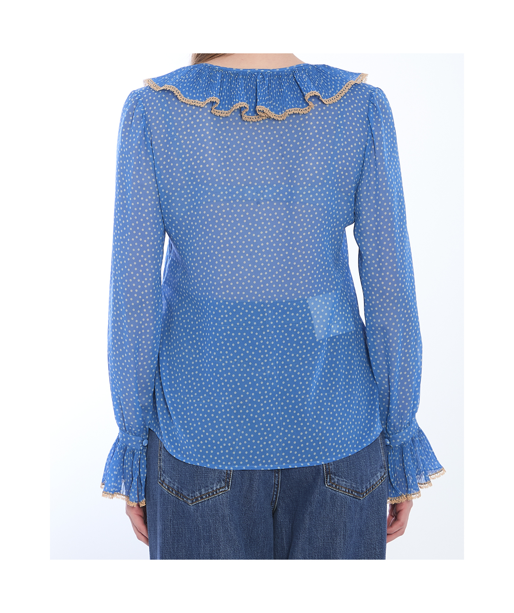 Shop Valentino Polka Dot-print Silk Blouse In Blue