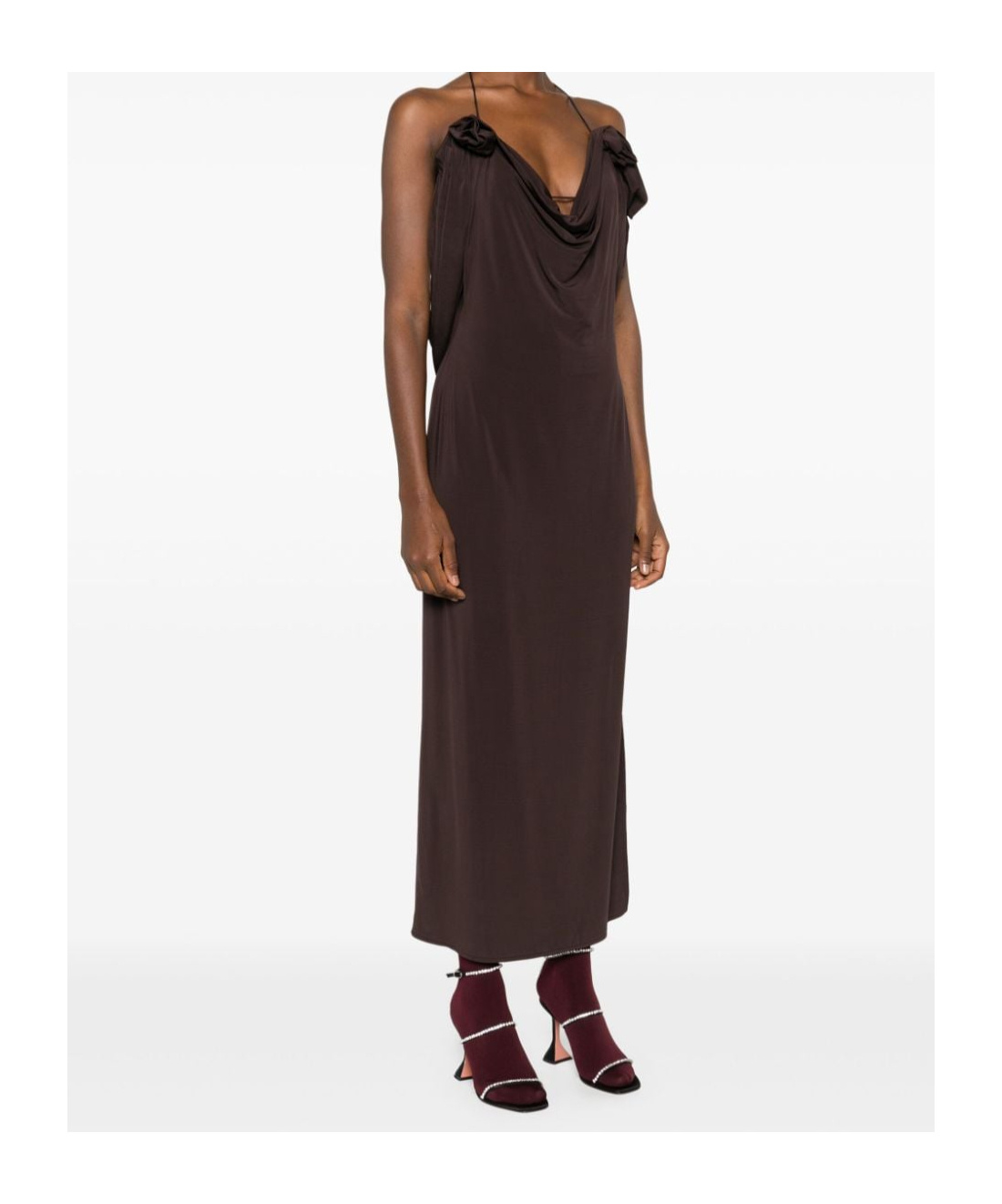 Magda Butrym Draped Cowl Neck Midi Dress In Chocolate Brown