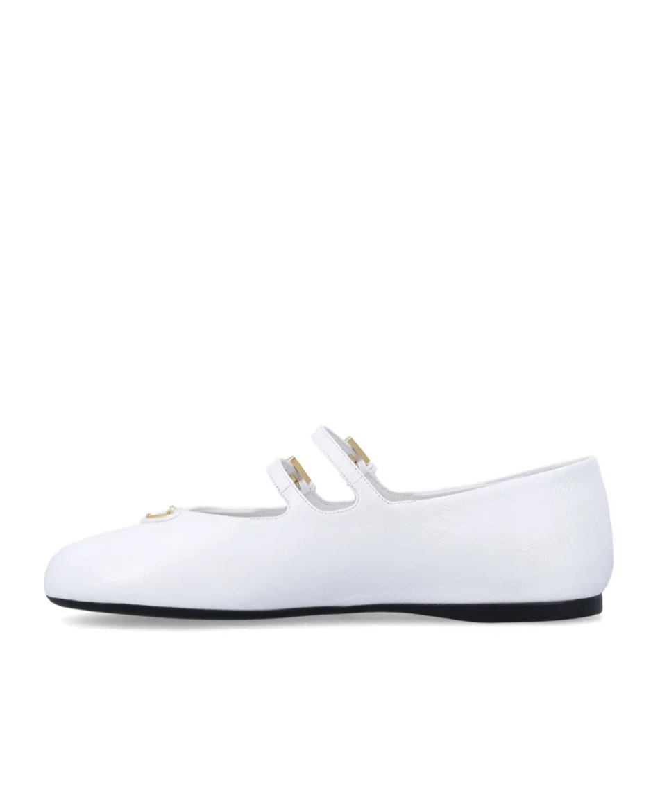 Prada Round Toe Flat Sole Ballerina Shoes In White