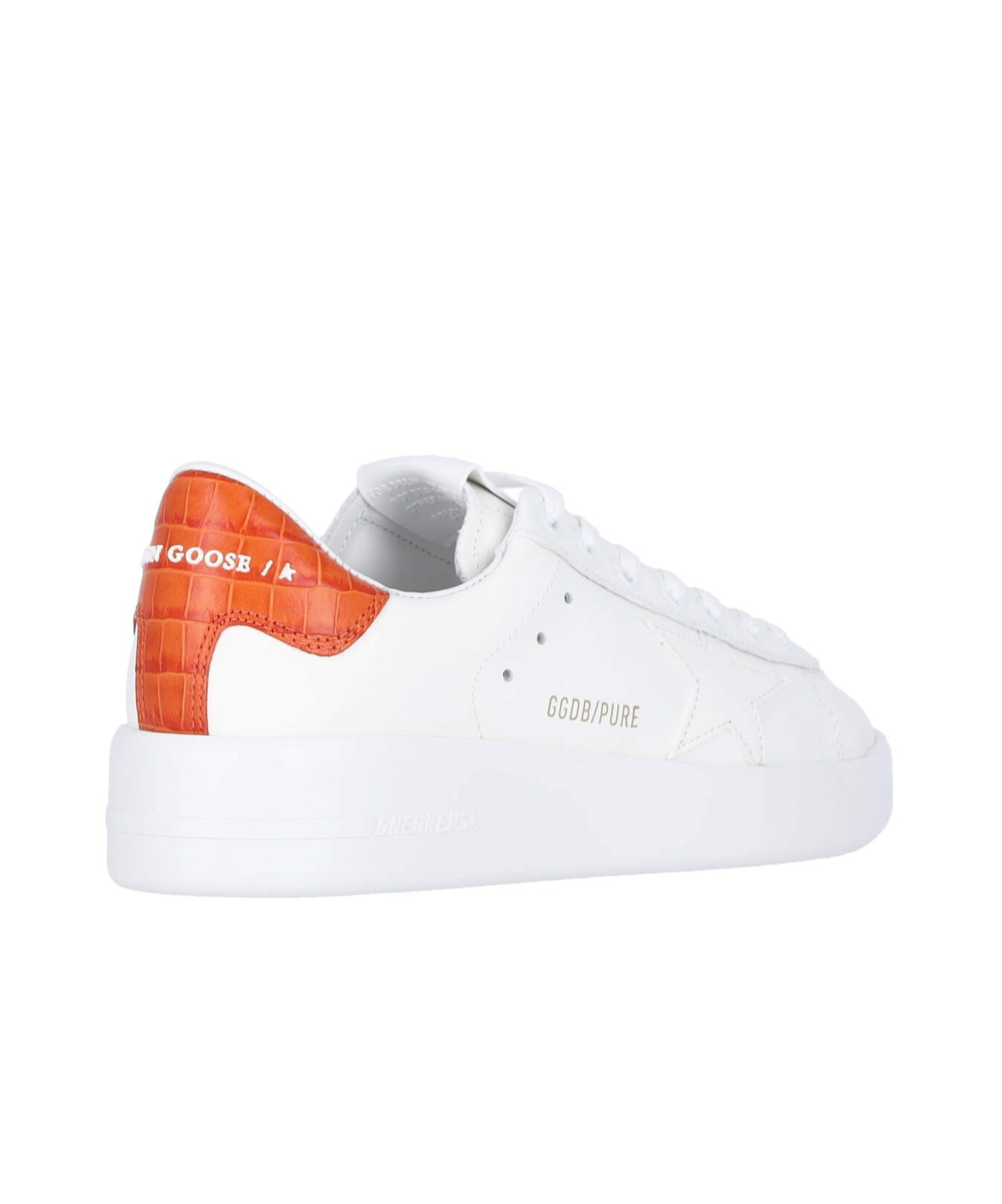 Golden Goose Womens Purestar With White Leather Star And Orange Heel Tab In White