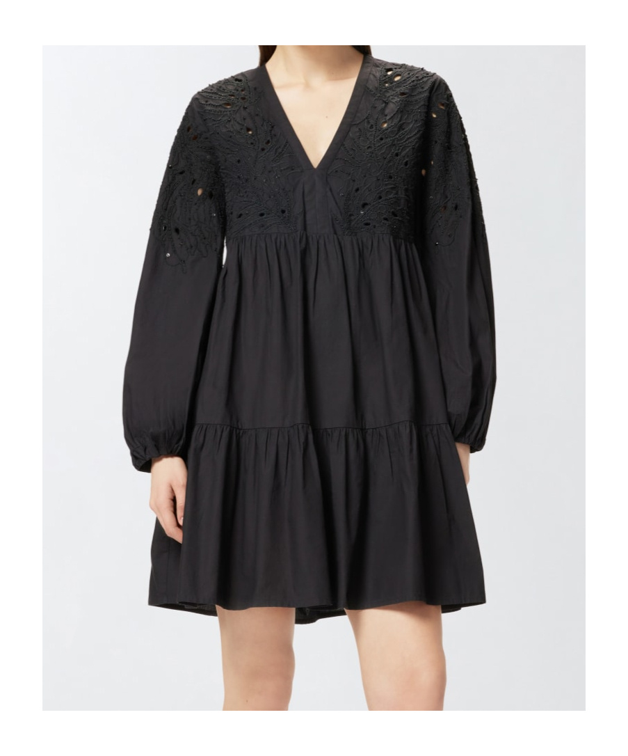 Pinko Mini Dress With Openwork Design And Crystals In Black