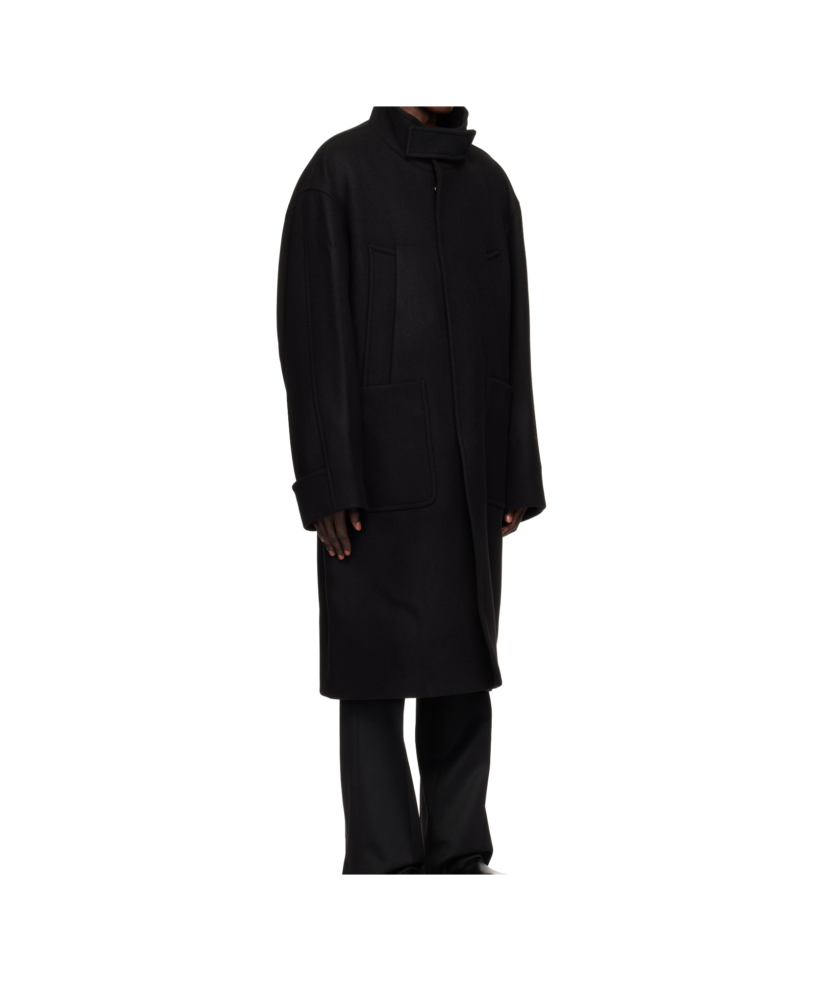 Wooyoungmi Black Wool Blend High Neck Coat In Black