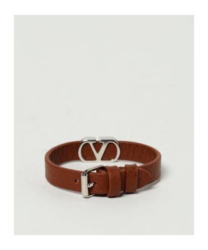 Valentino Vlogo Leather Bracelet In Brown