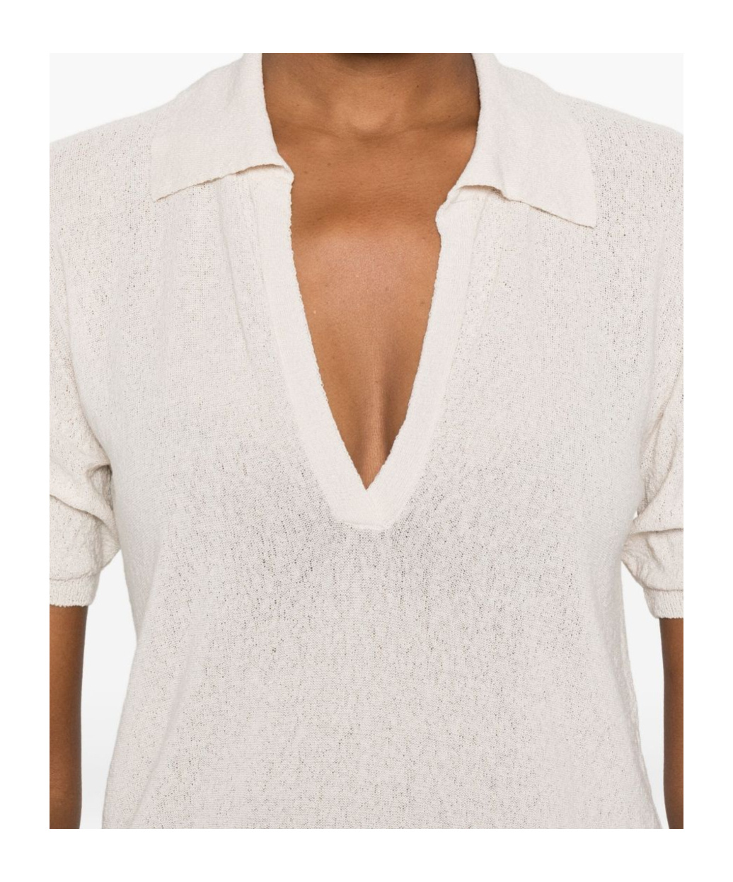Max Mara Short Sleeve Collared Knitwear V-neck In Neutral